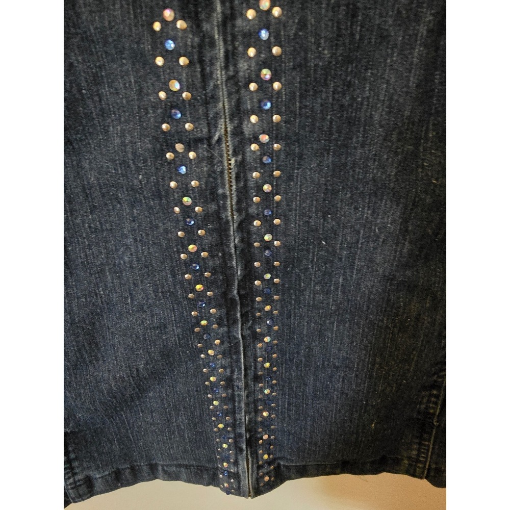 Samantha Grey Womens Dark Wash Embellished Rhinestone Zip Front Denim Jacket 18 - Picture 7 of 10